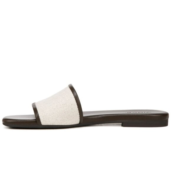 VINCE 'Debra-2B' Leather/Linen Slide Sandals, Clove/Linen - Picture 2 of 4